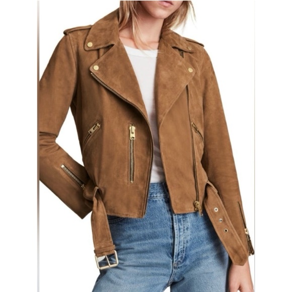 AllSaints Balfern suede moto leather jacket brown NWT - Picture 4 of 9